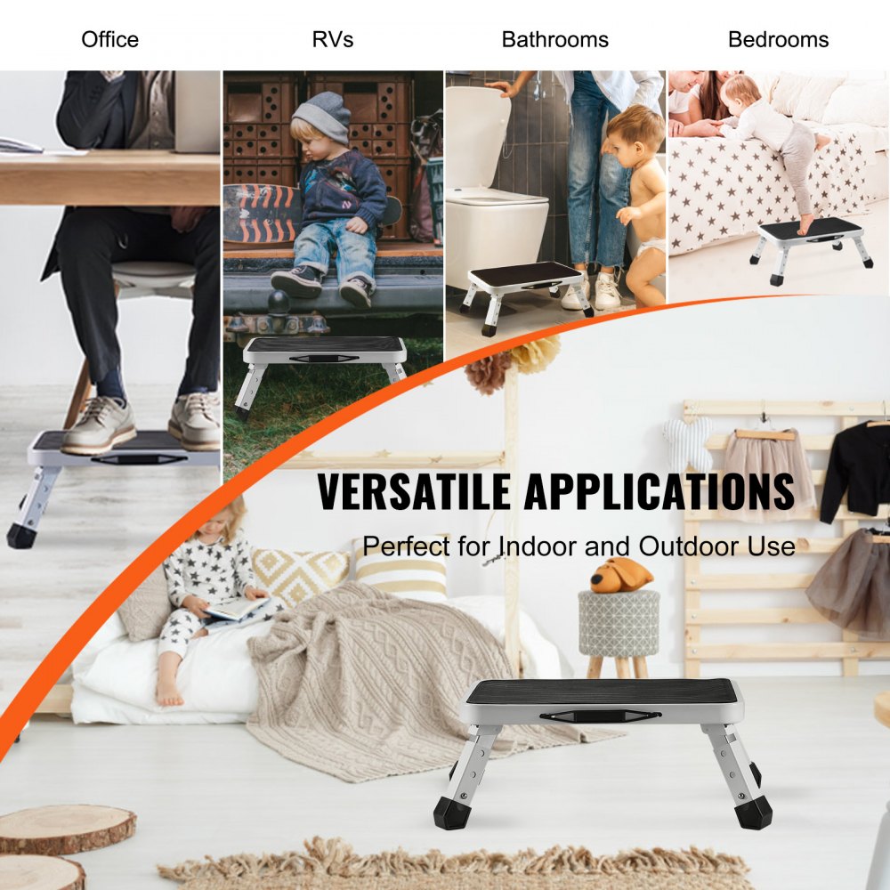 WK2501C-2 - Adjustable Steel Step Stool, 330lbs Capacity, Compact Design