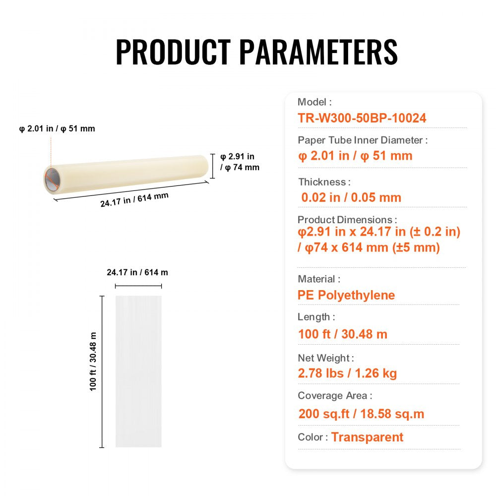 TR-W300-50BP-10024 - 24" x 100' Self-Adhesive Carpet Protection Film