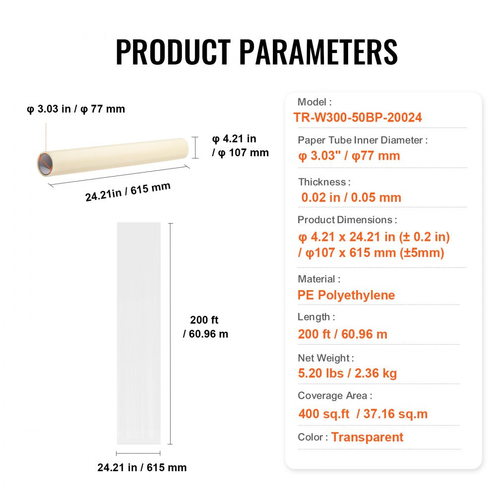 TR-W300-50BP-2003 - 24" x 200' Self-Adhesive Carpet Protection Film