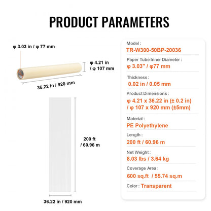 TR-W300-50BP-20036 - Lightweight Polyethylene Carpet Protection Film, Waterproof & Odorless