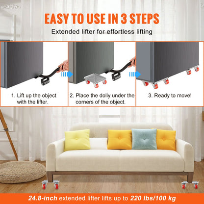 JYF-114 - Heavy-Duty Furniture Dolly with 360° Swivel Wheels & Crowbar