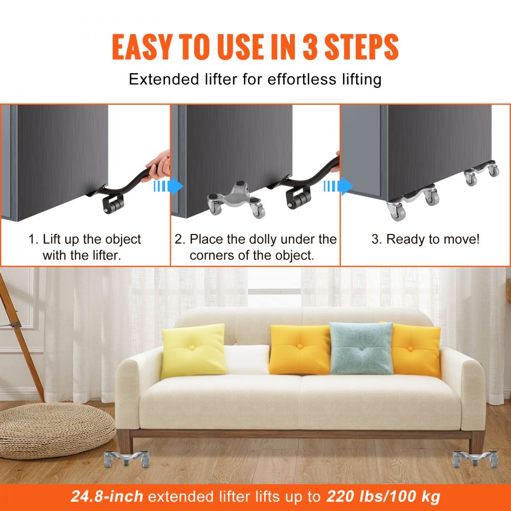 JYS-135 - 4-Pack 6-Inch Steel Furniture Dollies with 360° Wheels