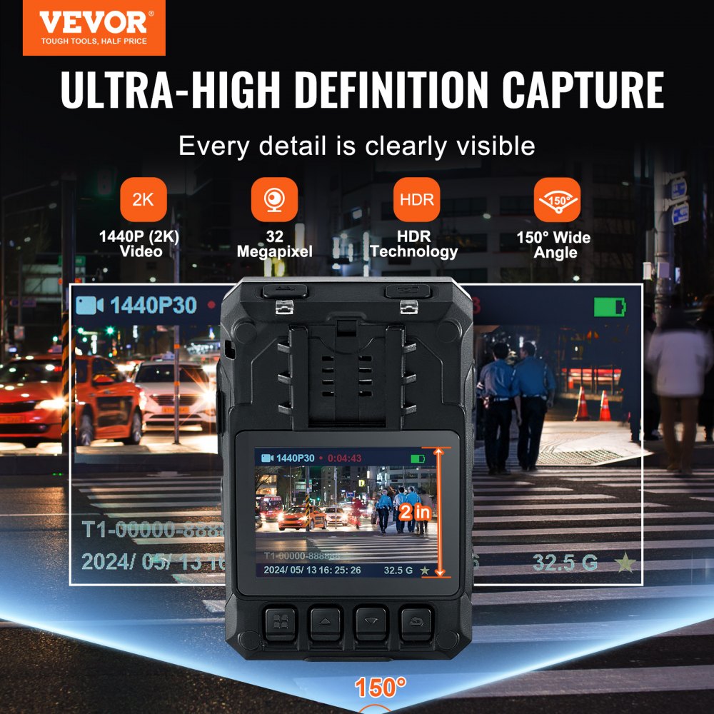 T1 - VEVOR 1440P HD Waterproof Body Camera with GPS & Night Vision