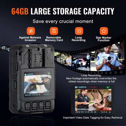 T1 - VEVOR 1440P HD Waterproof Body Camera with GPS & Night Vision