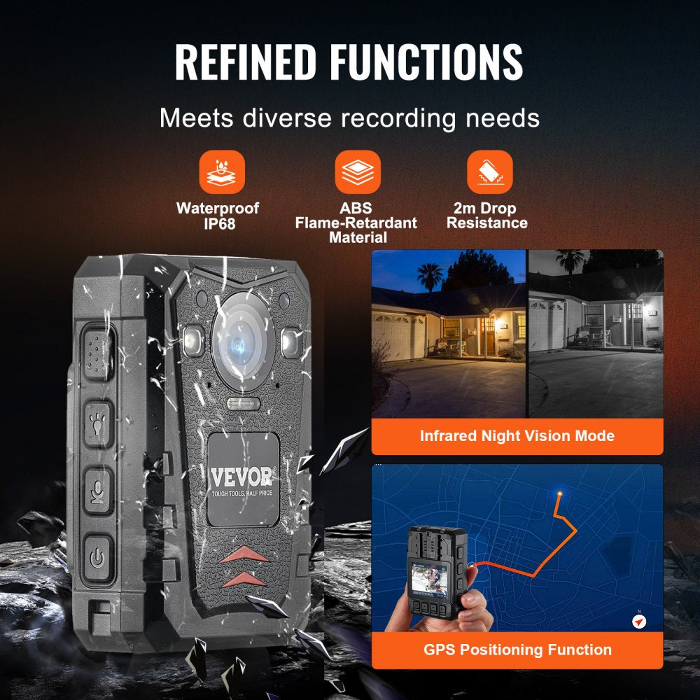 T1 - 1440P HD Police Body Camera with 32MP, Night Vision & GPS