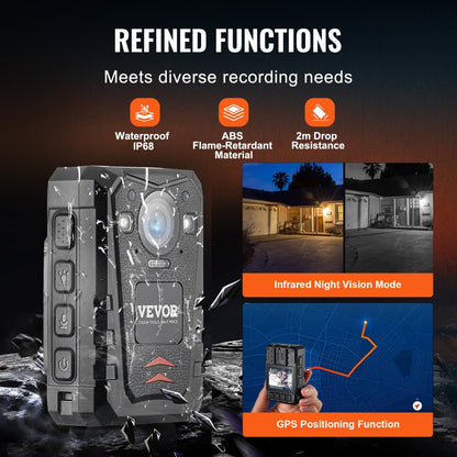 T1 - 1440P HD Police Body Camera with 32MP, Night Vision & GPS