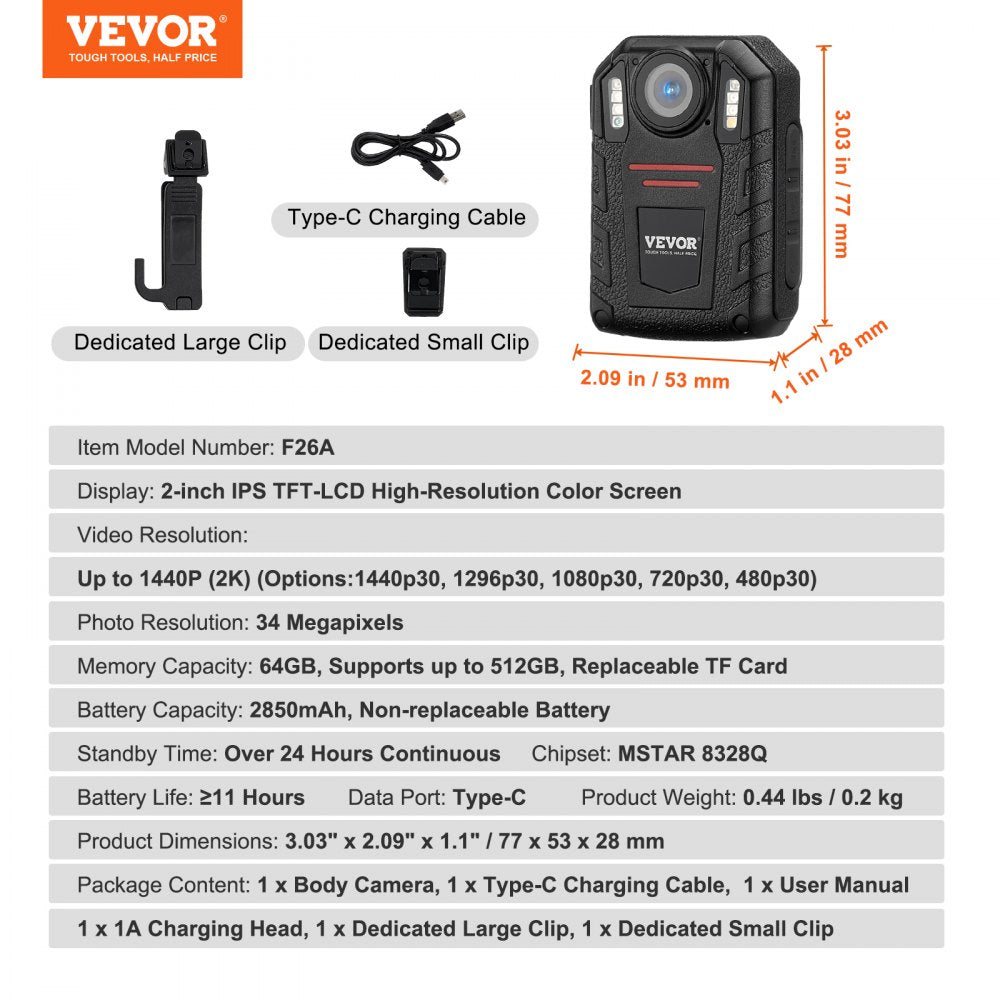 F26A - VEVOR 1440P Security Camera with Night Vision & 64GB Storage