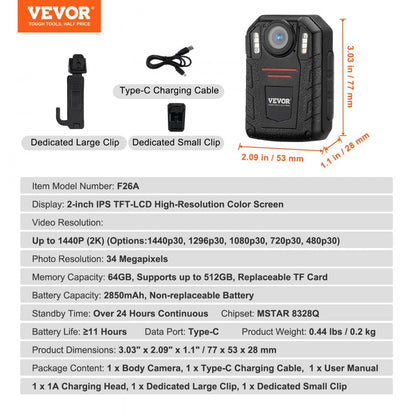 F26A - VEVOR 1440P Security Camera with Night Vision & 64GB Storage