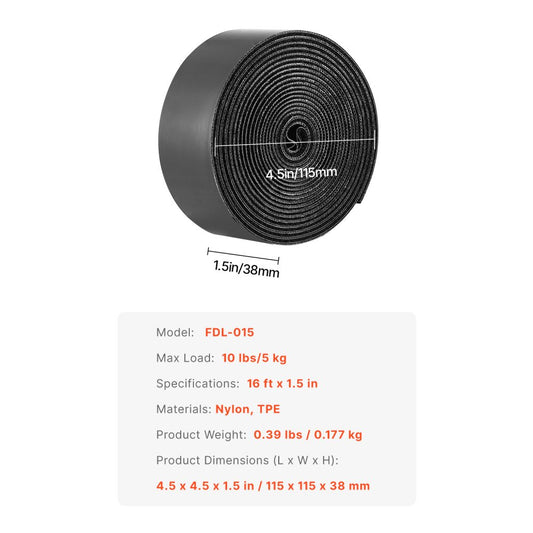 FDL-015 - Versatile 1.5" Hook and Loop Tape, 16 ft, Heavy-Duty Hold