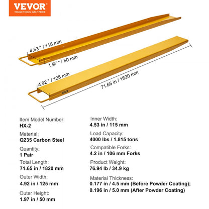 HX-2 - Heavy-Duty Pallet Fork Extensions, 4000 lbs Capacity, Quick Install