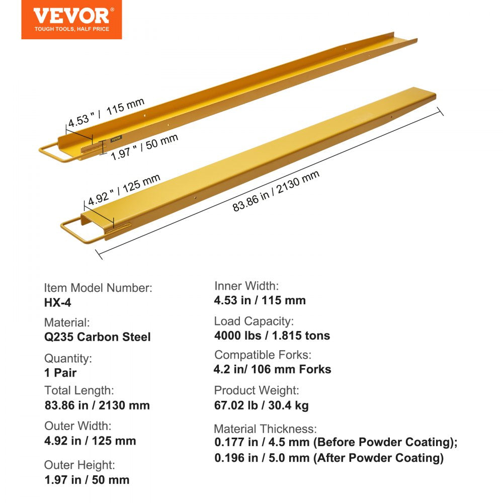 HX-4 - Heavy-Duty 84" Steel Fork Extensions for 4000 lbs Capacity