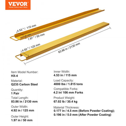 HX-4 - Heavy-Duty 84" Steel Fork Extensions for 4000 lbs Capacity
