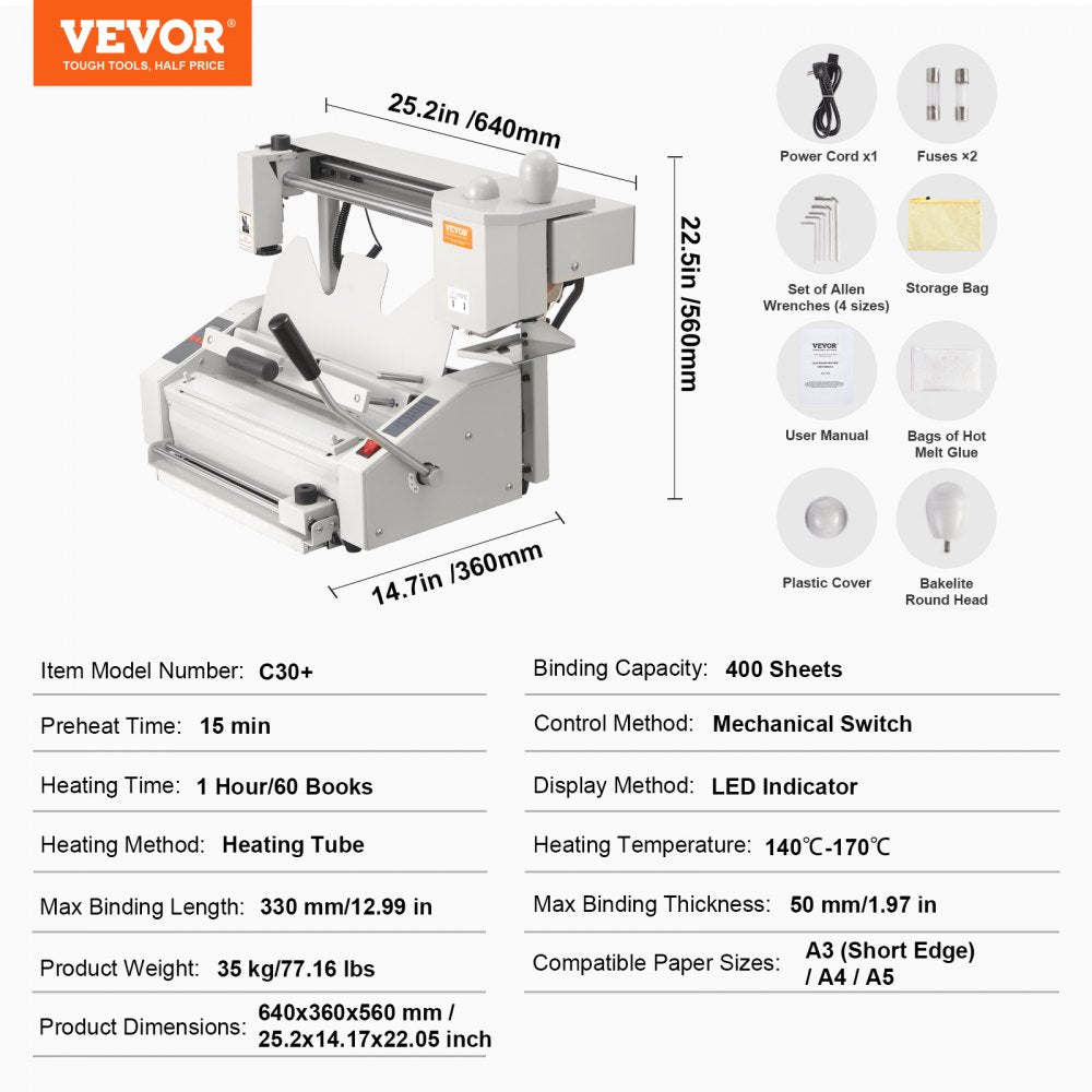 C30+ - Efficient Thermal Binding Machine for 400 Sheets, Quick 15-Minute Preheat