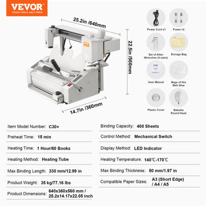 C30+ - Efficient Thermal Binding Machine for 400 Sheets, Quick 15-Minute Preheat