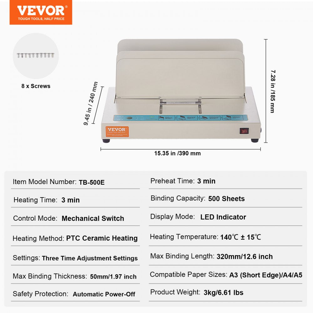 SK5000 - VEVOR Thermal Binding Machine, 500 Sheets, 3-Minute Preheat Time