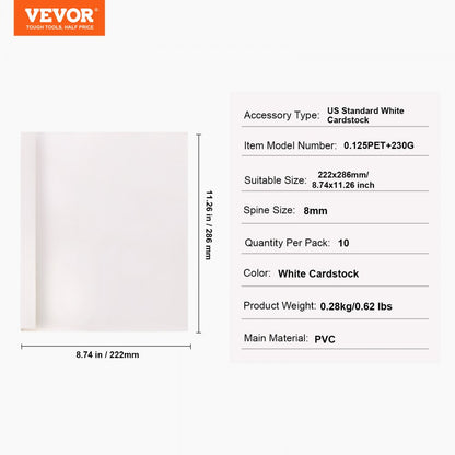 0.125PET+230G - Letter Size PVC Thermal Binding Covers, 10 Pack, 240 Sheet Capacity