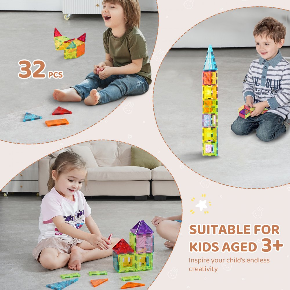 32CXJM1 - 32-Piece VEVOR Magnetic Tile Set for Creative Building Fun