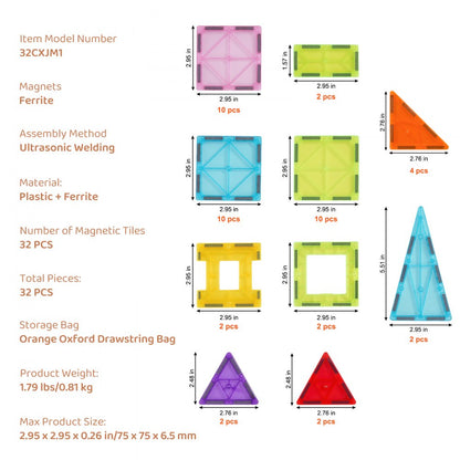 32CXJM1 - 32-Piece VEVOR Magnetic Tile Set for Creative Building Fun