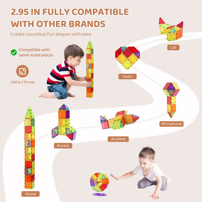 180CXJM5 - 180-Piece Magnetic Tiles Set with Bag for Creative Play