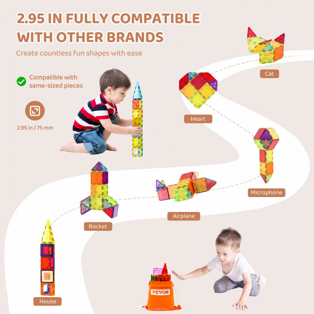 55CXJM2 - Durable 55 PCS Magnetic Building Tiles for Kids