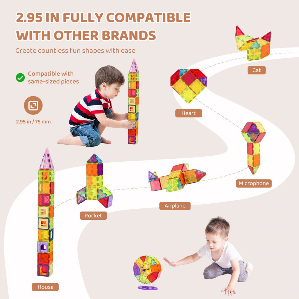 121CXJM3 - 121 PCS Building Magnetic Tiles with Bag & Cards