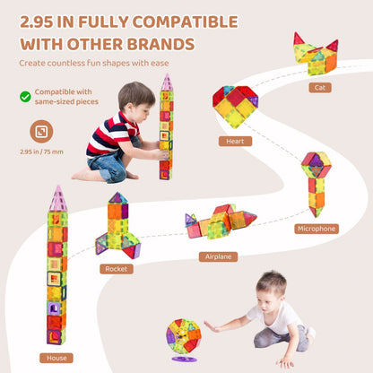 121CXJM3 - 121 PCS Building Magnetic Tiles with Bag & Cards