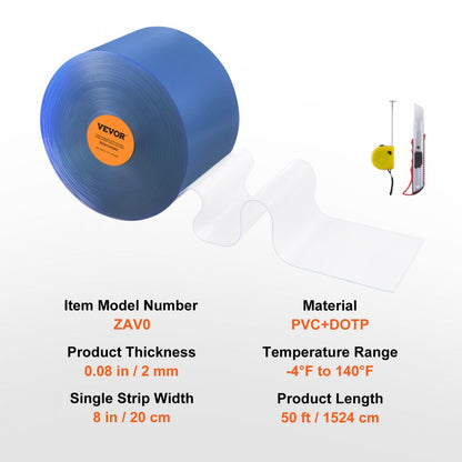 ZAV0 - Durable PVC Strip Curtain, 50' Length for Temperature Control