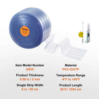 G8V0 - Durable 50' Clear PVC Strip Curtain for Insulation & Temperature Control