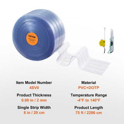 4SV0 - Durable 75' PVC Strip Curtain for Temperature Control and Easy Installation