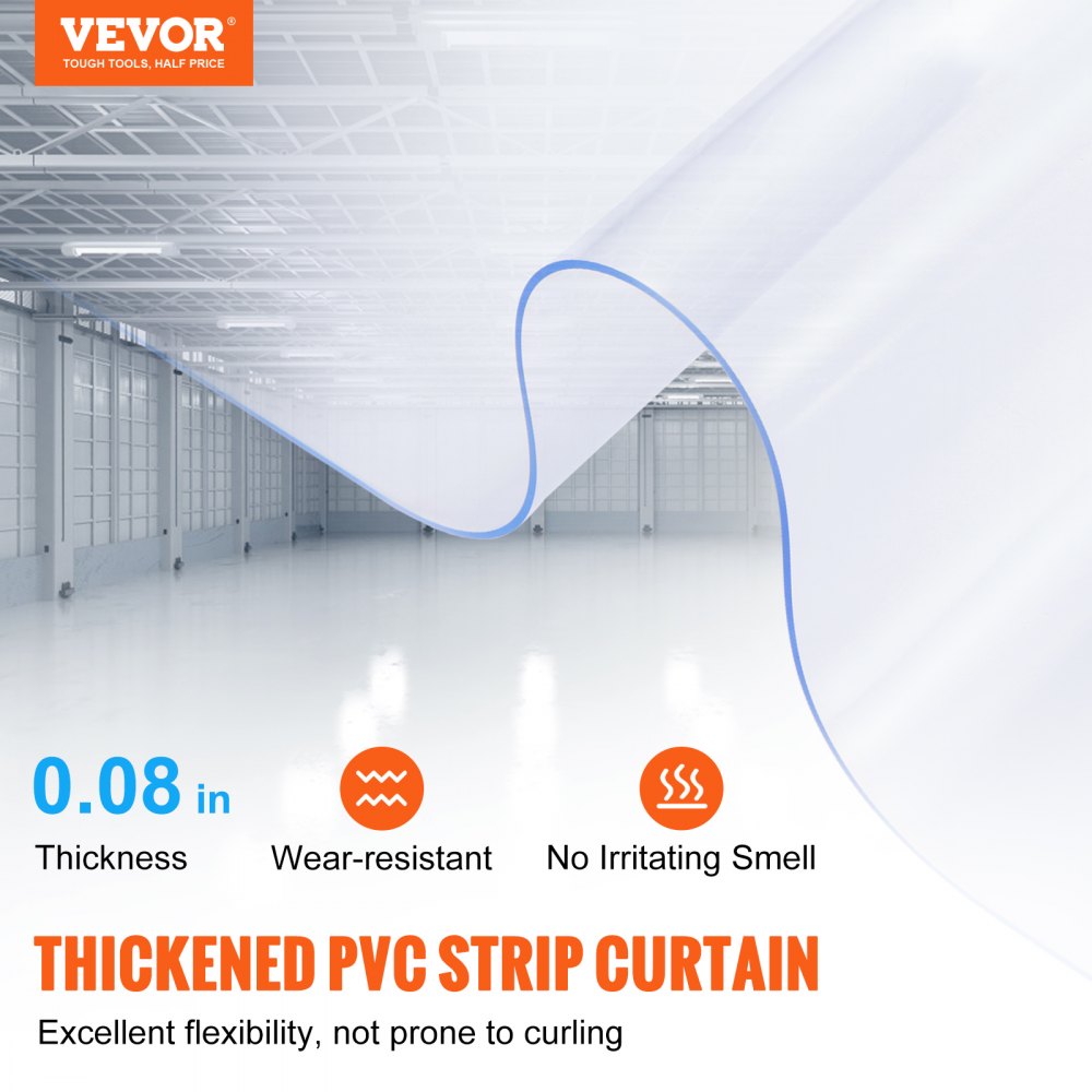 JYV0 - Heavy-Duty Clear PVC Strip Curtain, 75' Long for Custom Fit
