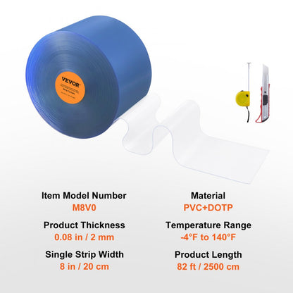 M8V0 - 82ft Clear Heavy-Duty PVC Strip Curtain for Doorways