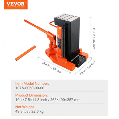 107A-0050-00-00 - 10 Ton VEVOR Hydraulic Toe Jack for Industrial Lifting