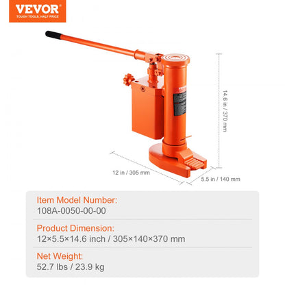 108A-0050-00-00 - 5 Ton Hydraulic Toe Jack with 360° Rotation, 14.6-22.4" Height