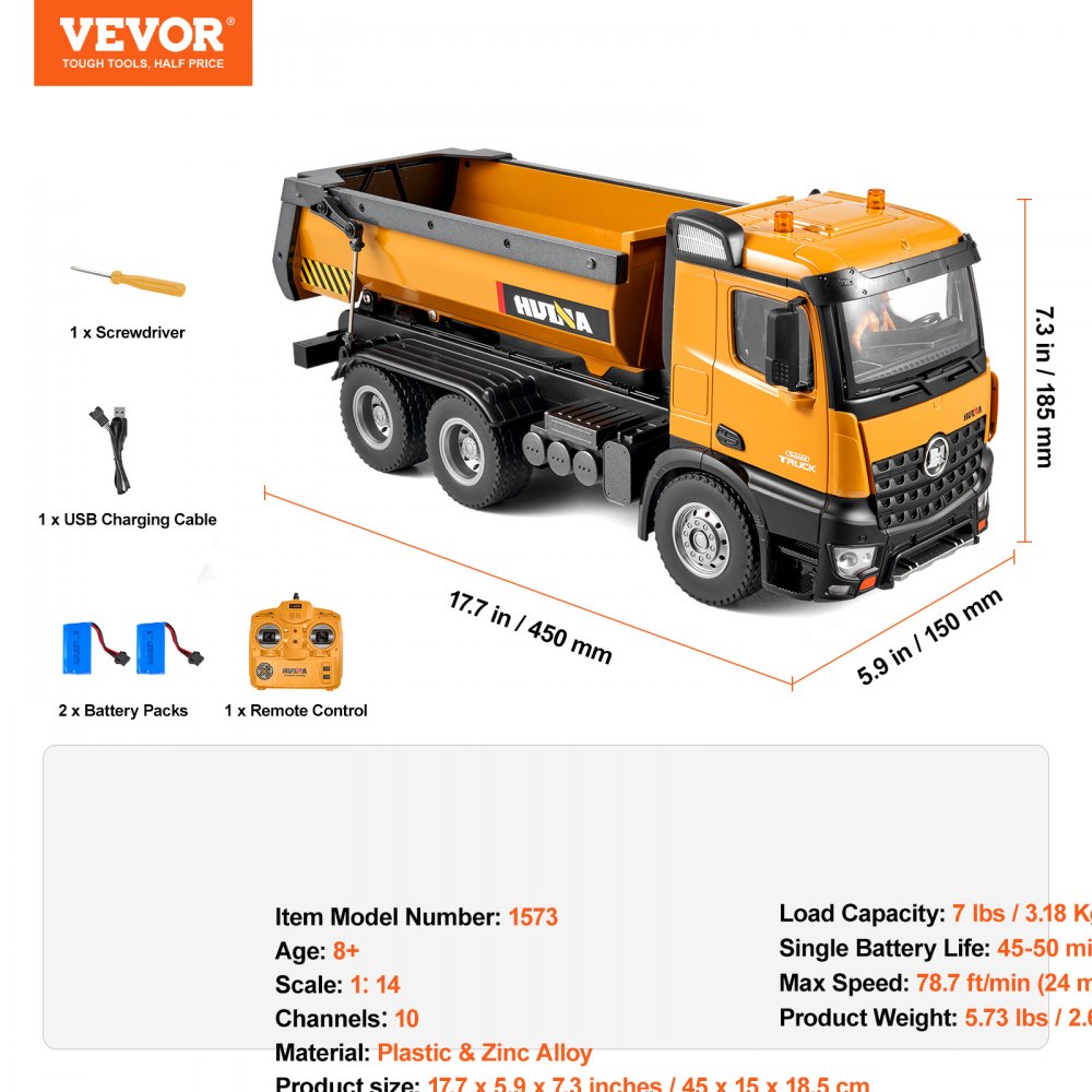 1573 - 1:14 Scale Remote Control Dump Truck with Sound & Lights