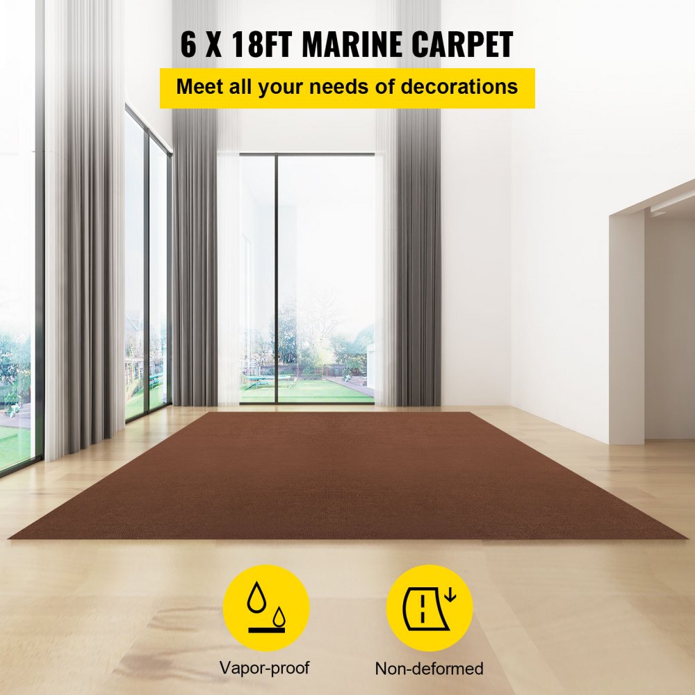 VV-MCDB-1.85.5 - 6x18 ft Deep Brown Marine Carpet, Water-Proof & Easy Clean