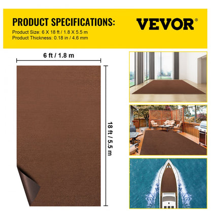 VV-MCDB-1.85.5 - 6x18 ft Deep Brown Marine Carpet, Water-Proof & Easy Clean