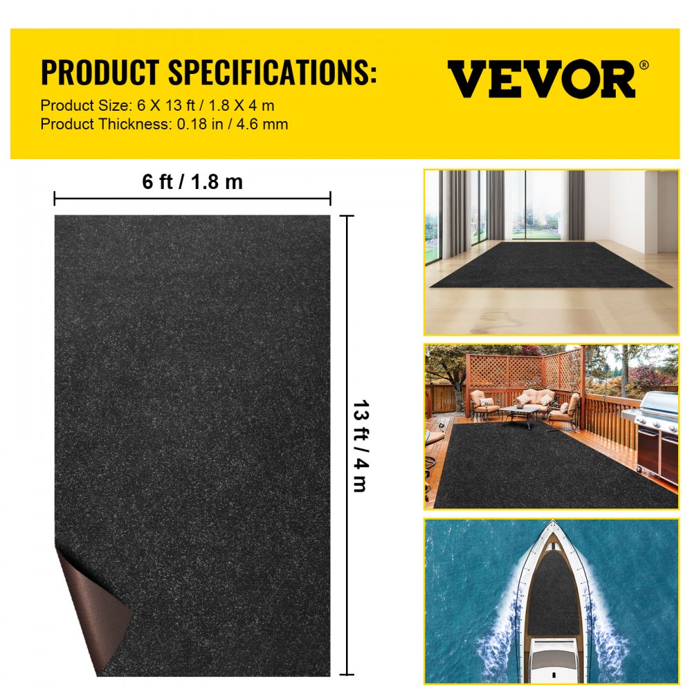 VV-MCCB-1.84 - Premium Charcoal Black Marine Carpet, Waterproof & Easy Install