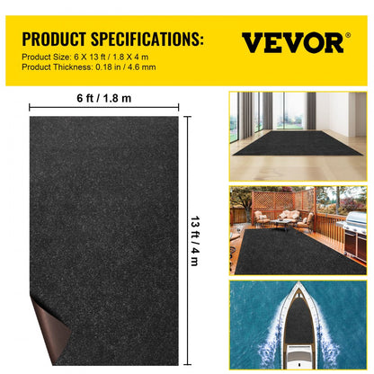 VV-MCCB-1.84 - Premium Charcoal Black Marine Carpet, Waterproof & Easy Install