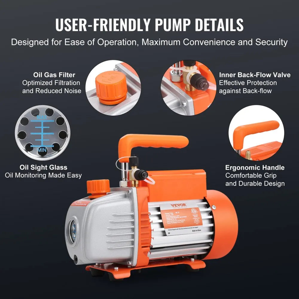 TW-1K(R32) - VEVOR 1/5 HP 3.5 CFM A/C Vacuum Pump & Accessories Set