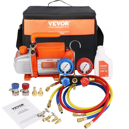TW-1K(R32) - VEVOR 1/5 HP 3.5 CFM A/C Vacuum Pump & Accessories Set