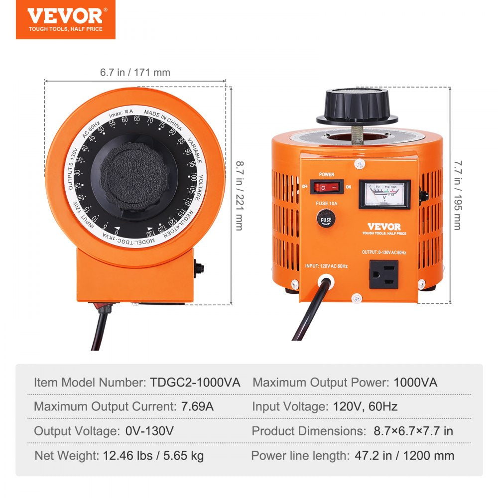 TDGC2-1000VA - 1000VA Variable Transformer 110V Input, 0-130V Output