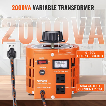 TDGC2-2000VA - 2000VA Voltage Transformer, 110V Input, 0-130V Adjustable Output
