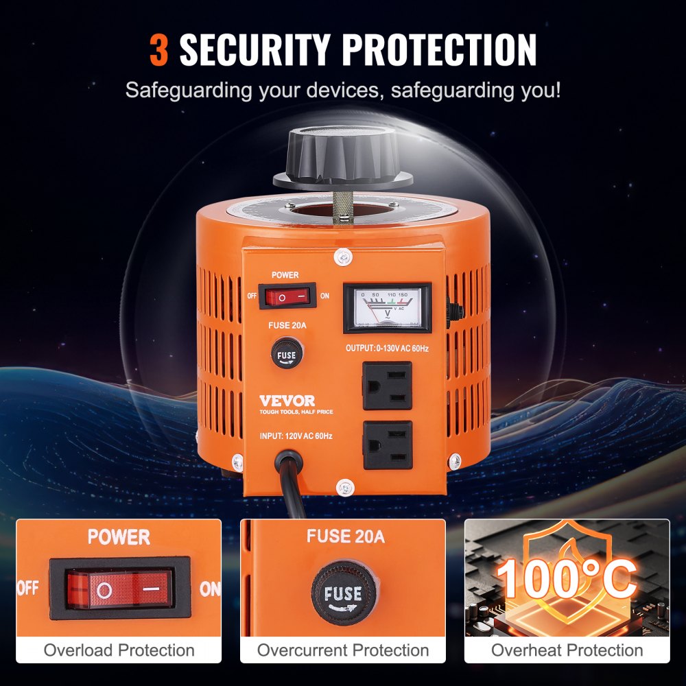 TDGC2-2000VA - 2000VA Voltage Transformer, 110V Input, 0-130V Adjustable Output