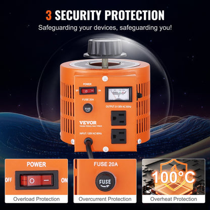 TDGC2-2000VA - 2000VA Voltage Transformer, 110V Input, 0-130V Adjustable Output