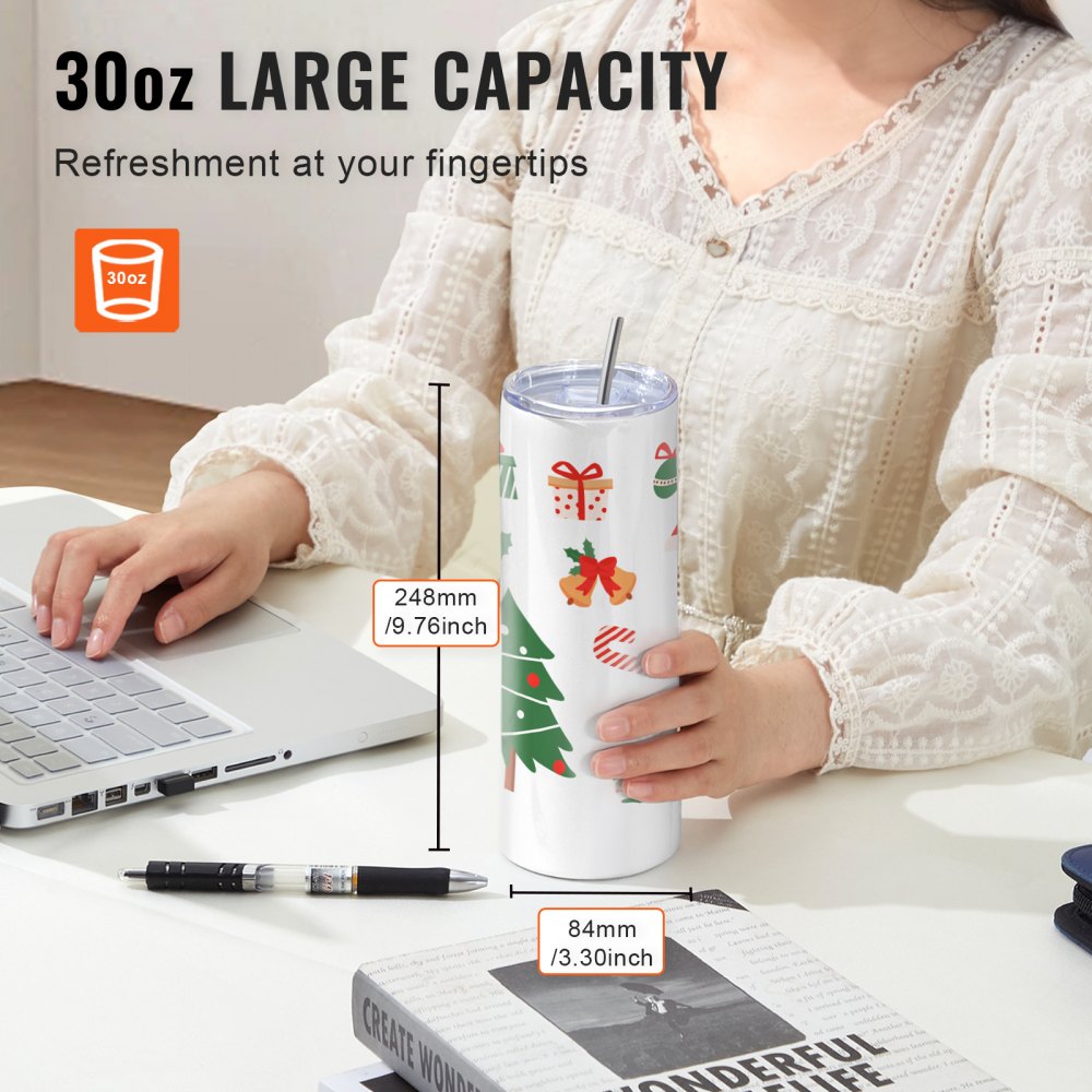 HH-30OZ08 - 30 oz Food-Grade Stainless Steel Tumblers with Lid and Straw