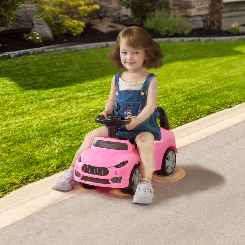 QX-3397-1-P - Pink Ride-On Push Car for Toddlers with Music & Storage
