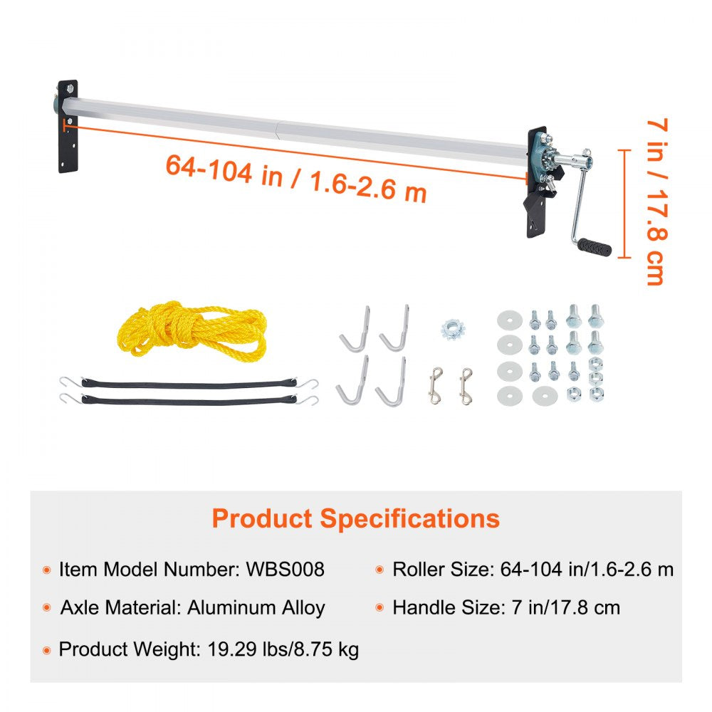 WBS008 - Durable 64"-104" Aluminum Hand Crank Tarp Roller Kit