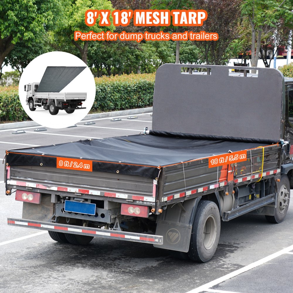 8x18 ft - Heavy-Duty PVC Coated Black Dump Truck Tarp with Grommets