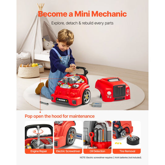 D001-2 - Kids' 60-Piece Car Engine Repair Set with Sounds