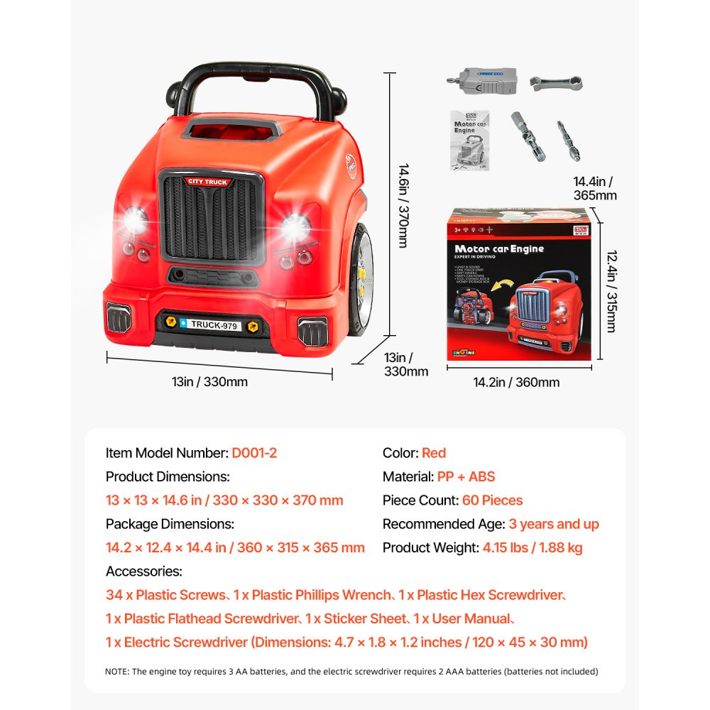 D001-2 - Kids' 60-Piece Car Engine Repair Set with Sounds